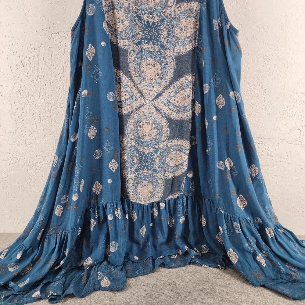 Intimately Free People Blue Printed Sleeveless Trapeze Mini Dress Boho Large